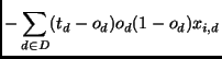 $\displaystyle - \sum_{d \in D} (t_{d} - o_{d})
o_{d}(1-o_{d}) x_{i,d}$
