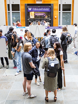 Undergraduate students gather in the Allen Center for the annual Research Symposium