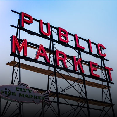Icon sign of Pike Place Market in downtown Seattle