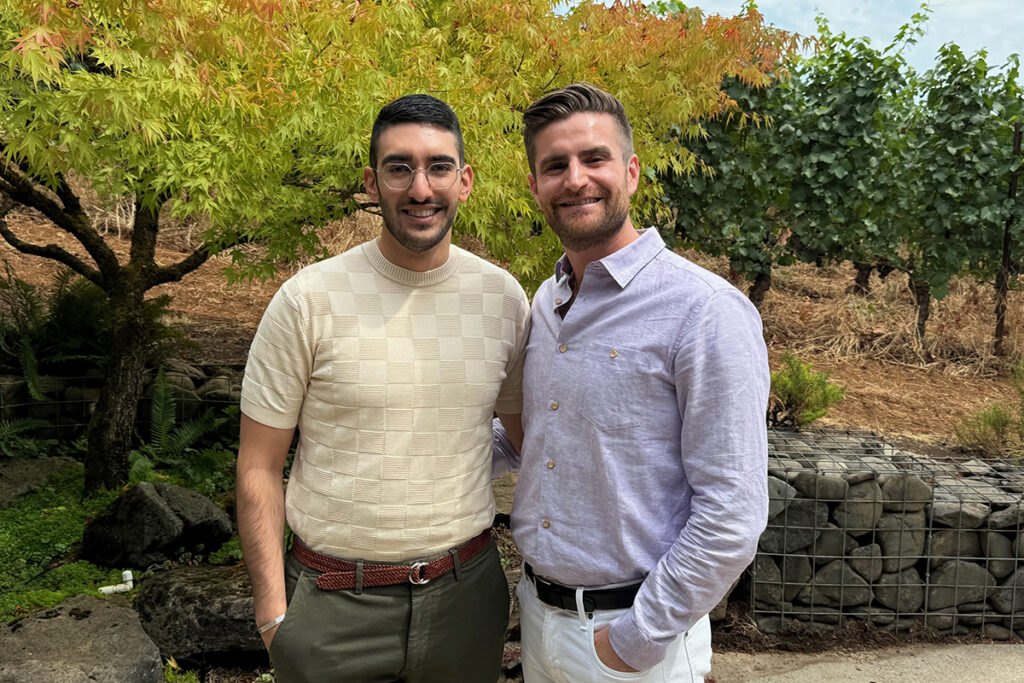 Armon Dadgar and Joshua Kalla in a grove of trees