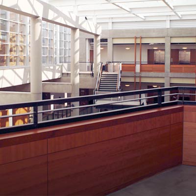 Upper level view of the Allen Center interior