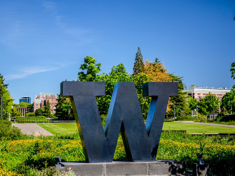 University of Washington's bronze W at Rainier Vista