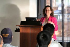 Magdalena Balazinska speaking at a podium