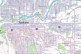 Multi-colored street map of Spokane